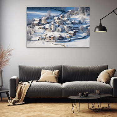 Tableau Village Sous La Neige